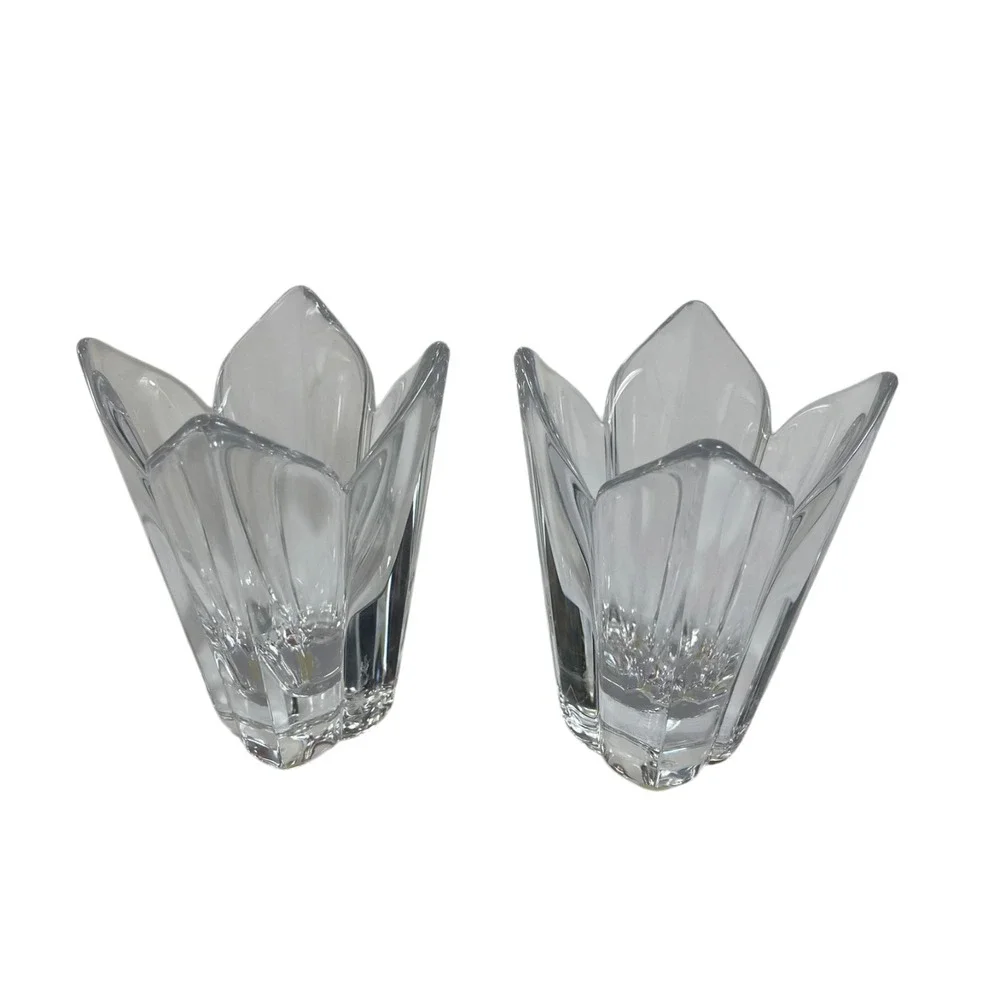 Orrefors Sweden Heavy Crystal Vase Lot of 2 Flower Tulip